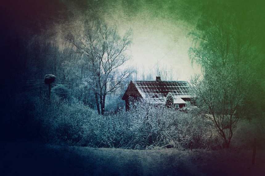 冬季风景与乡村住宅古图片