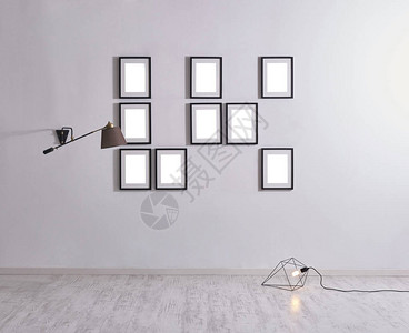 现代室内装饰空房间中的灯和框架图片