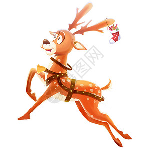 圣诞老人美丽的鹿现实的卡通画风格图片