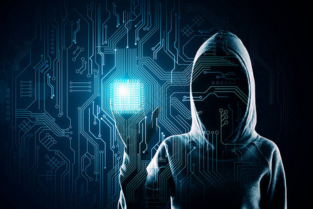 指向创造电路芯片的黑客人工智能和犯罪概图片