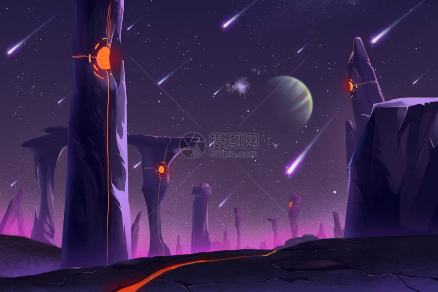 夜晚即将来到一个陌生的外星球之地视频游戏的数字CG艺术作品图片
