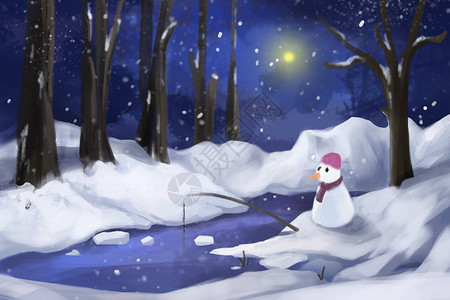 与雪人一起的雪森林视频游戏数码CG艺术概念说明现实化图片