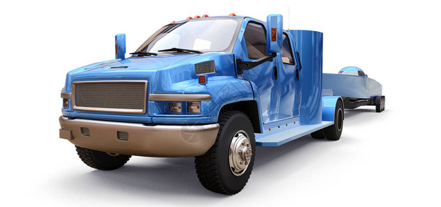 一辆蓝色卡车和一辆拖车图片