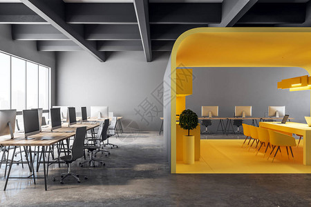 新的黄色办公室厨房室内背景图片