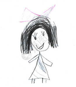 蜡笔像孩子的绘制卡片与手绘女孩在白色手绘艺术背景喜欢儿童画粉图片