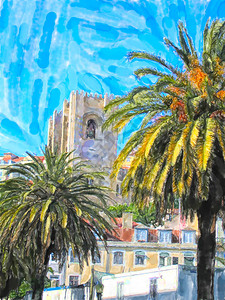 Lisbon大教堂的插图在图片