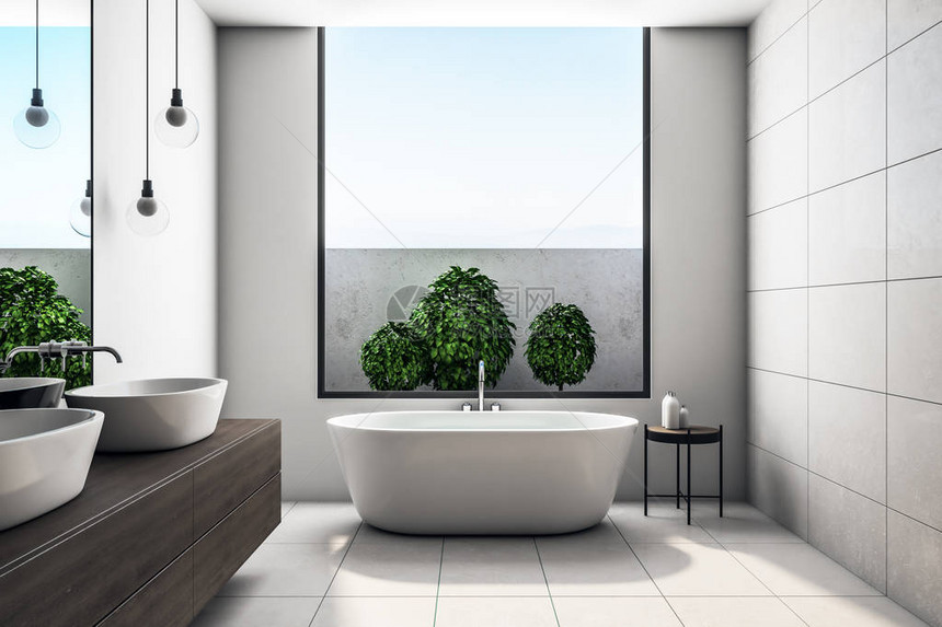 现代混凝土厕所内装有天空观光和装饰设备图片