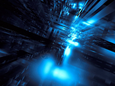 蓝色科幻小说或未来技术背景抽象计算机生成的3d插图数字艺术图片