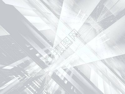 白色科技风格背景-带有光线的未来主义结构不寻常的门户或空间站抽象计算机生成的3d插图-分形用于海报网页设背景图片