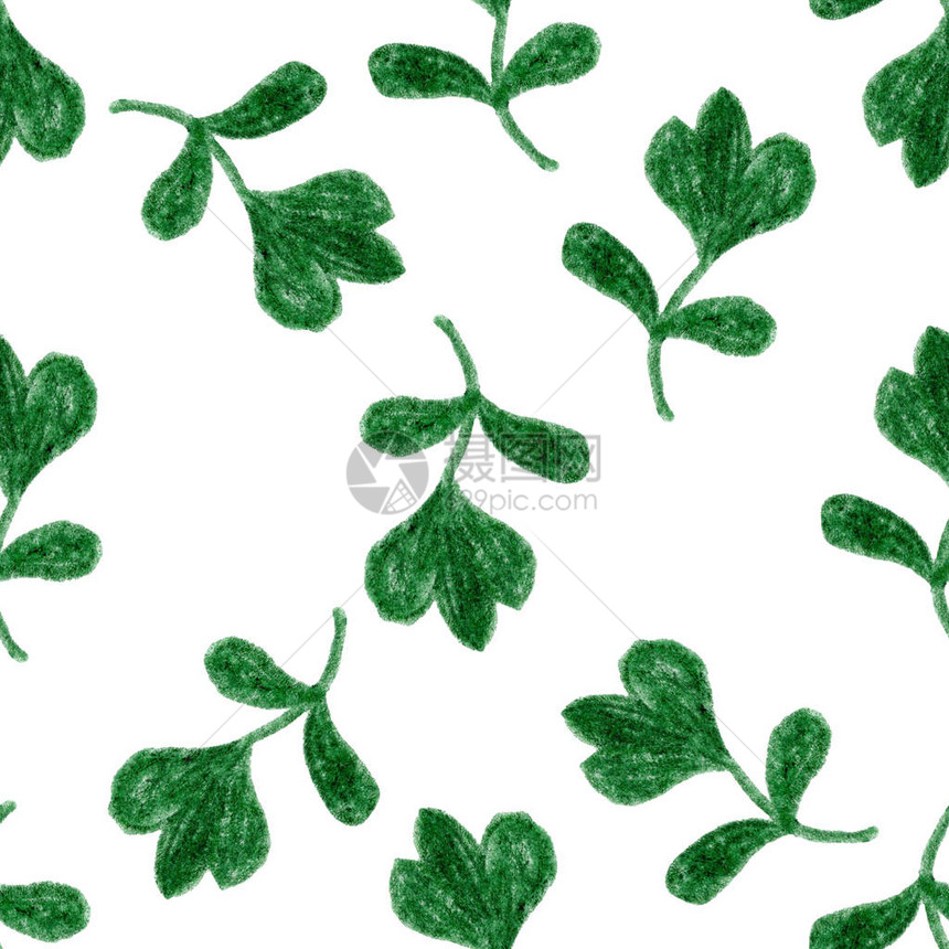 绘图绿色花草本植物盛开叶子素描无缝图案墙纸设计包装纸图片