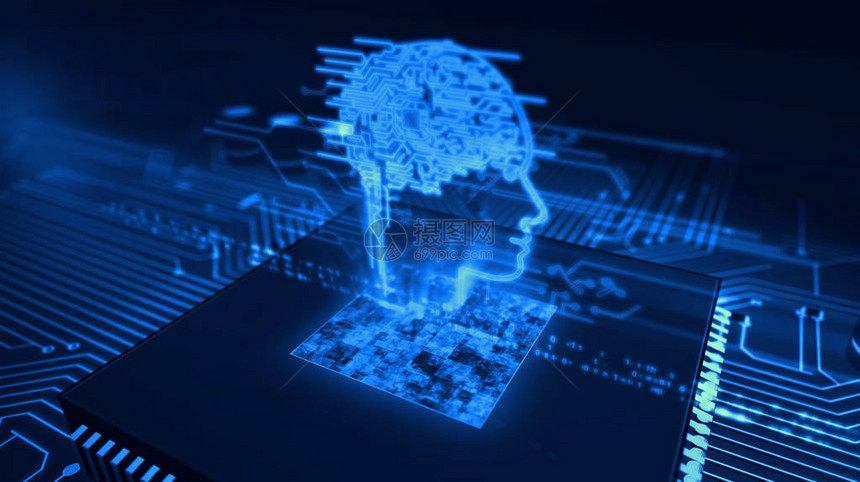 具有控制论大脑全息图的人工智能在后台工作处理器上现代数字技术图片