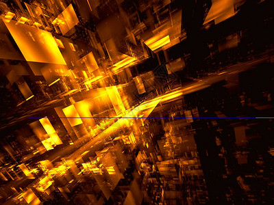 金色背景混沌发光块的结构抽象的计算机生成的3d插图技术或科幻风格的明亮概念背景用于网页设计背景图片
