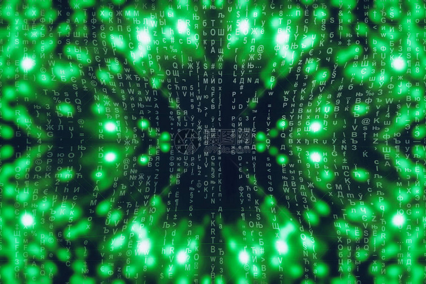 绿色蓝矩阵数字背景抽象的网络空间概念人物倒地来自符号流的矩阵虚拟现实设计复杂的算法数据黑客图片