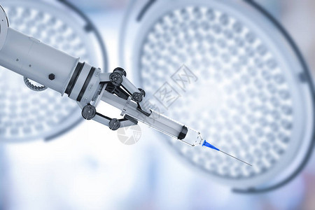 医疗技术概念3D制自动手持注射器的机器图片