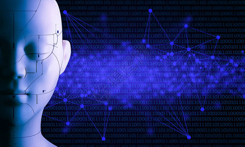 仿生赛博朋克背景数据深度学习全息图人工智能技术霓虹灯化学分子未来网络科学粒子机器人电动服务器物联网在线二进制背景图片