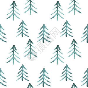 白色背景上的水彩绿色枞树无缝图案圣诞树新年快乐背景寒假纺织品包装壁图片