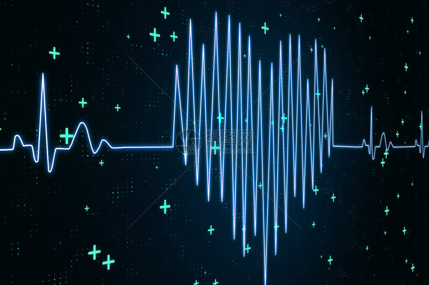 ECG中风3D中的具有数字心脏型号的心电图片