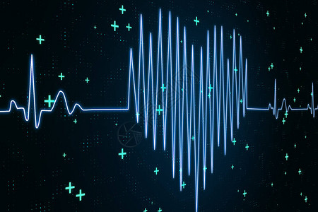 ECG中风3D中的具有数字心脏型号的心电背景图片