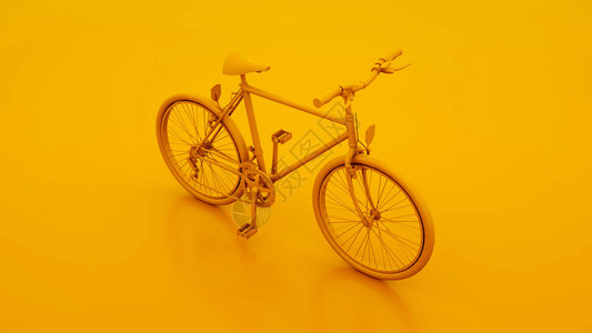 黄色自行车在黄色颜背景上被孤立图片