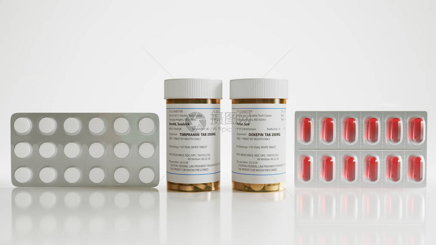 罐装药片和抗抑郁胶囊图片