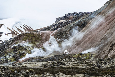 Landmannalaugar超现实自然景观的景观在冰岛高原图片