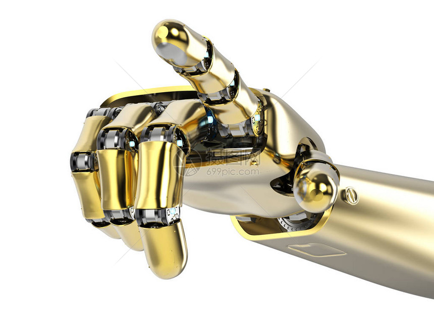 3d使黄金机器人手或半机械图片