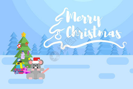 贺卡有风景和文字小老鼠在圣诞图片