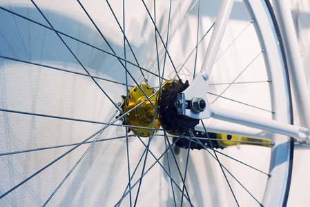 自行车内部挂在墙上踏板和轮子图片