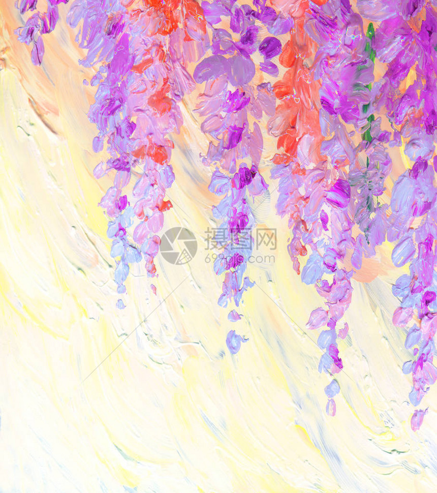 明亮的水粉颜料夏季图案视图充满活力的薰衣草手绘丙烯酸在复古帆布画笔艺术卡片风格的光纸上粉红色天空场景中精致的洋红图片