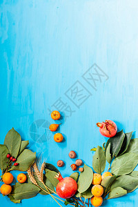 秋蓝背景1的水果图片