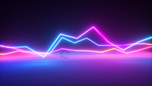明亮的彩色发光霓虹线抽象音乐均衡器背景图形图表绘图曲线图表现代紫外蓝紫色cpectrum3d插图背景图片