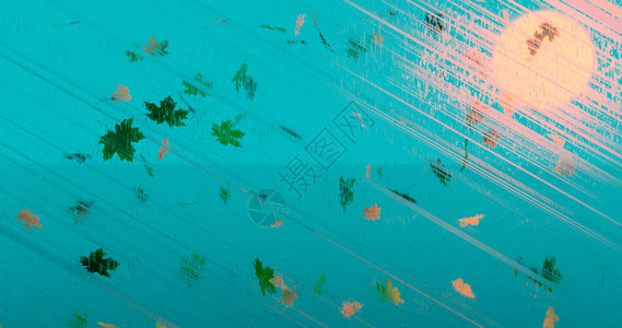 3d渲染秋叶在多雨的玻璃质地上秋季的概念抽象的秋天背景橙色枫叶在雨中图片