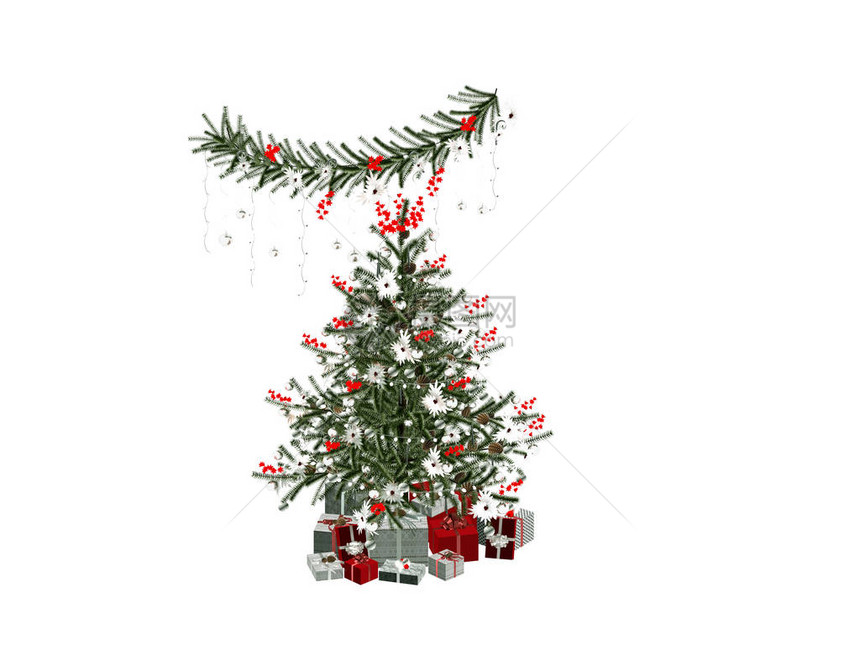 圣诞树和礼物的3d渲染图片