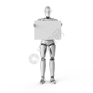 3d使女半机器人或带有白纸的机器人在背景图片
