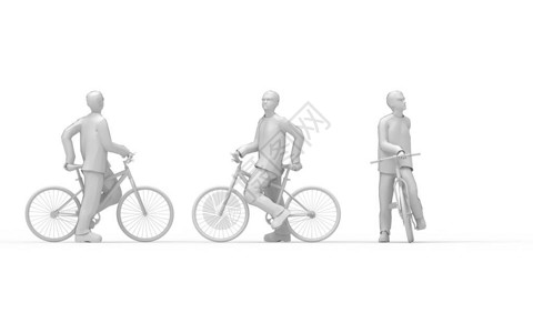 一个骑自行车的男人在白色工作室背景中图片