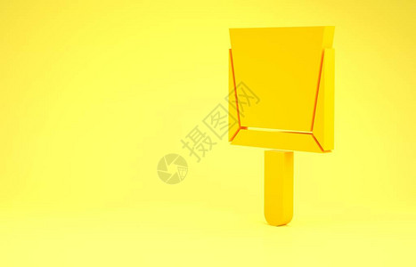 在黄色背景上隔离的黄色簸箕图标清洁勺服务极简主义概念3d插图图片