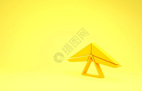 黄色悬挂式滑翔机图标隔离在黄色背景上极限运动极简主义概念3d插图图片