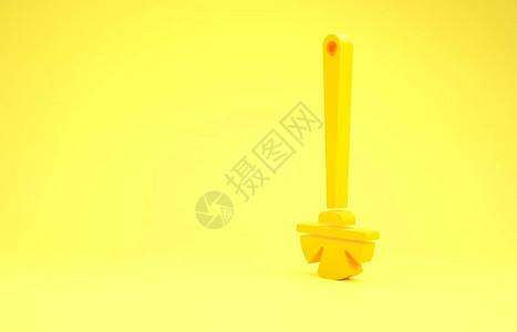 在黄色背景上孤立的黄色厕所刷图标最小化概念3D图片