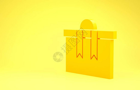 黄色礼品盒图标隔离在黄色背景上圣诞快乐和新年快乐极简主义概念3d插图图片