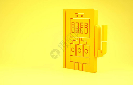 黄色电气面板图标在黄色背景上被孤立最小化概念3d图片