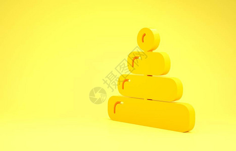 黄色金字塔玩具图标孤立在黄色背景极简主义概念3d插图图片
