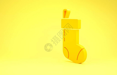 黄色圣诞袜图标隔离在黄色背景上圣诞快乐和新年快乐极简主义概念3d插图图片