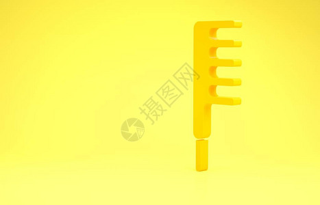 黄色发刷图标隔离在黄色背景上梳头标志理发师符号极简主义概念3d插图图片