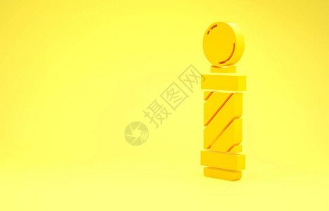 黄色经典理发店杆图标隔离在黄色背景理发店杆符号极简主义概念3d插图图片