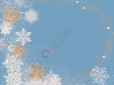 的冬天圣诞节圣诞老人蓝色白背景与金雪花元素抽象模板插图横幅网页设计图片