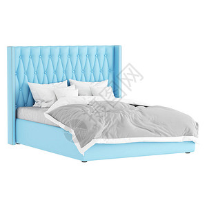 大双蓝色双大床头板高毛毯高白色背图片