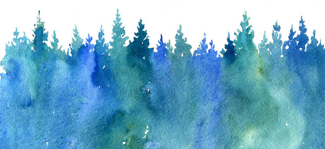 带有fir树抽象的蓝色自然背景森林模板手工图示的水图片