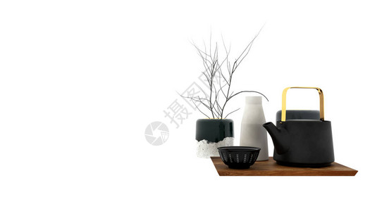 红茶壶装饰的3d渲染图片