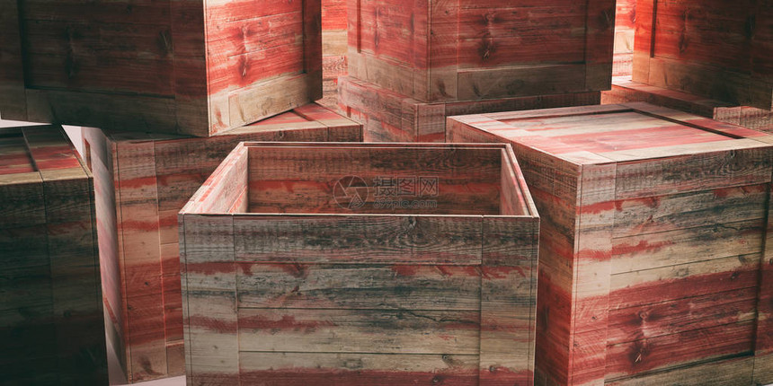 封闭和开放的木箱集装箱红色图片