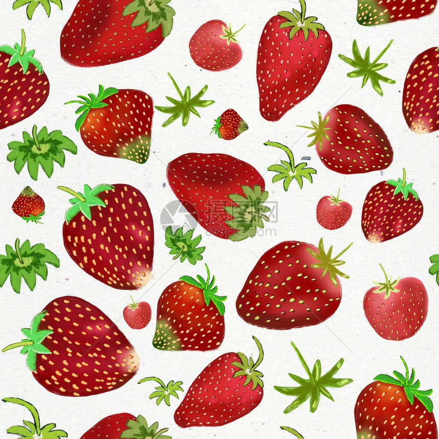 手绘草莓无缝图案森林或花园草莓绘图适用于壁纸印刷品纺织品甜点菜单图片